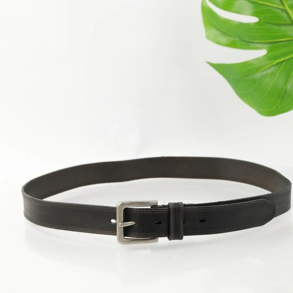 Timberland Mens Belt Size 36 Brown Leather Work Casual Adjustable Buckle Logo